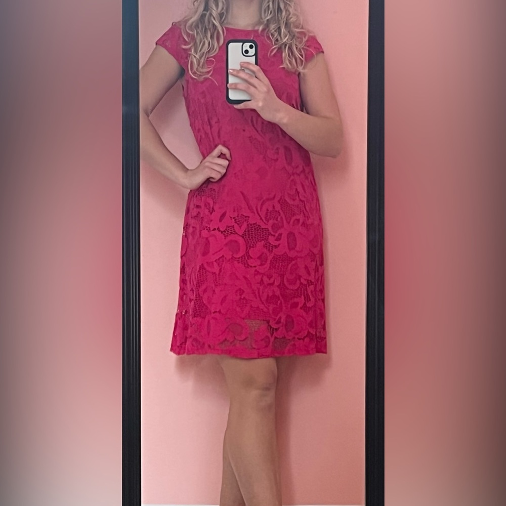 Ronni Nicole Size 10 pink floral lace dress